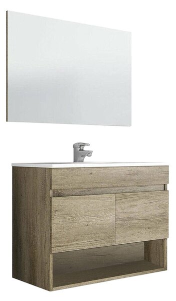Mobile bagno sospeso con specchio 80x64x45h cm quercia - Enio