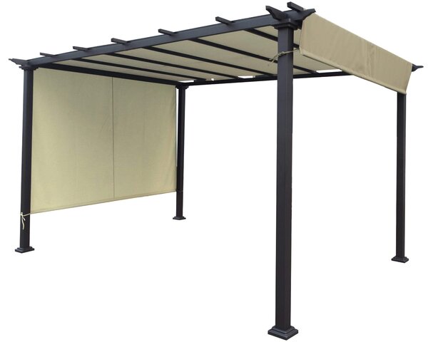 Pergola da Giardino 340x274x230 cm in Acciaio e Tessuto Tortora