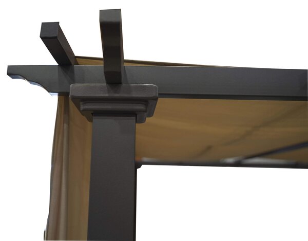 Pergola da Giardino 340x274x230 cm in Acciaio e Tessuto Tortora