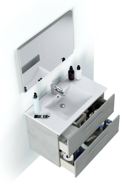 Mobile bagno sospeso con specchio 80x57x45h cm cemento - Albino