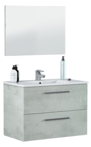 Mobile bagno sospeso con specchio 80x57x45h cm cemento - Albino