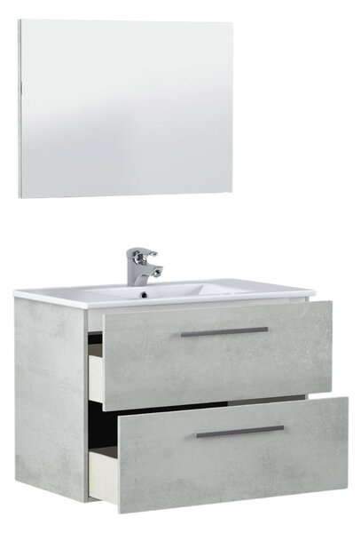 Mobile bagno sospeso con specchio 80x57x45h cm cemento - Albino
