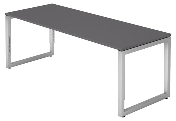 Scrivania della serie "R" di bümö: struttura color argento, finitura effetto grafite, dimensioni 200 x 80 cm