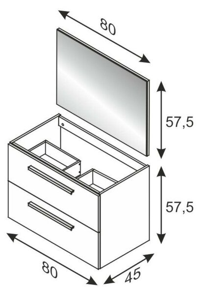 Mobile bagno sospeso con specchio 80x57x45h cm cemento - Albino
