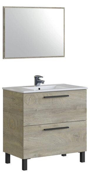 Mobile bagno sospeso con specchio 80x80x45h cm rovere - Abissalino