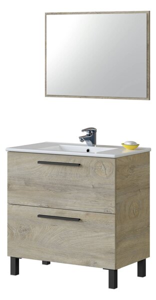 Mobile bagno sospeso con specchio 80x80x45h cm rovere - Abissalino