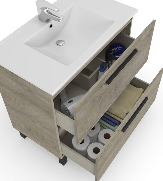 Mobile bagno sospeso con specchio 80x80x45h cm rovere - Abissalino