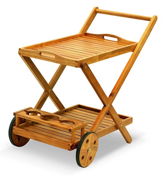 Carrello Portavivande da Giardino Pieghevole in Legno Acacia con Supporto Bottiglie Taddei