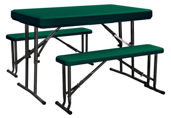 Set Birreria da Giardino Pieghevole in Polietilene Tavolo e 2 Panche Taddei Plastik 105 Verde
