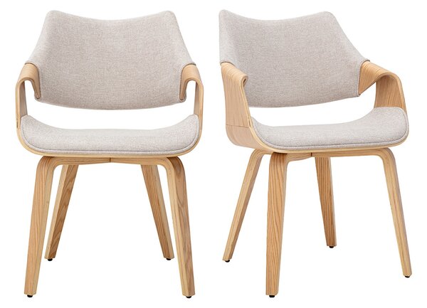 Sedie in tessuto effetto velluto testurizzato beige e legno chiaro (lotto di 2) SEVAN