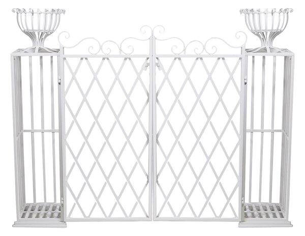 Cancello Portavasi da Giardino in Metallo 164x31x124,5cm Classic Bianco
