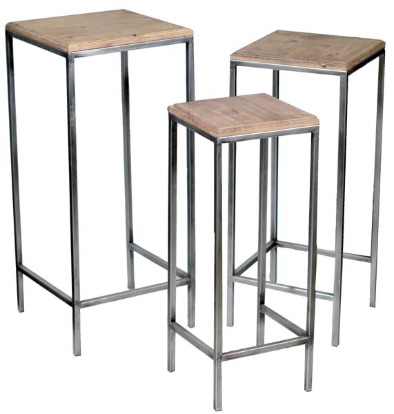 Set 3 Colonnine Portapiante Quadrate Top in Legno