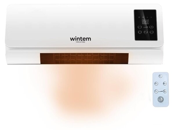Stufa a parete da 2000 W con telecomando, display LED e timer
