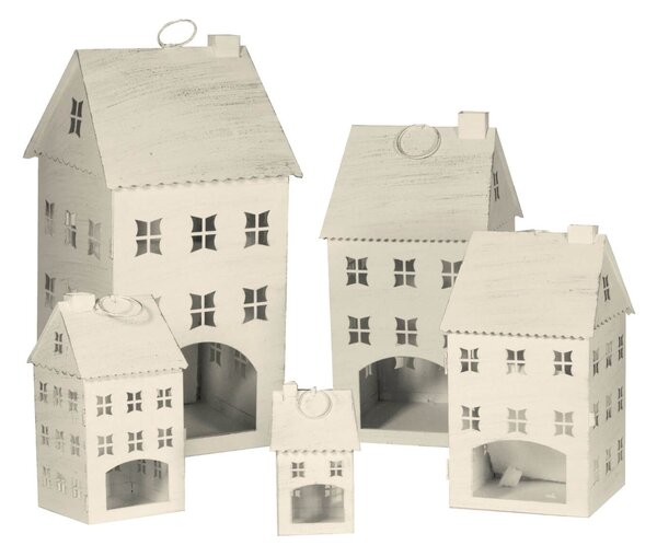 Set 5 Lanterne da Esterno in Metallo 26,5x52x26,8cm Casa Quadro Argento