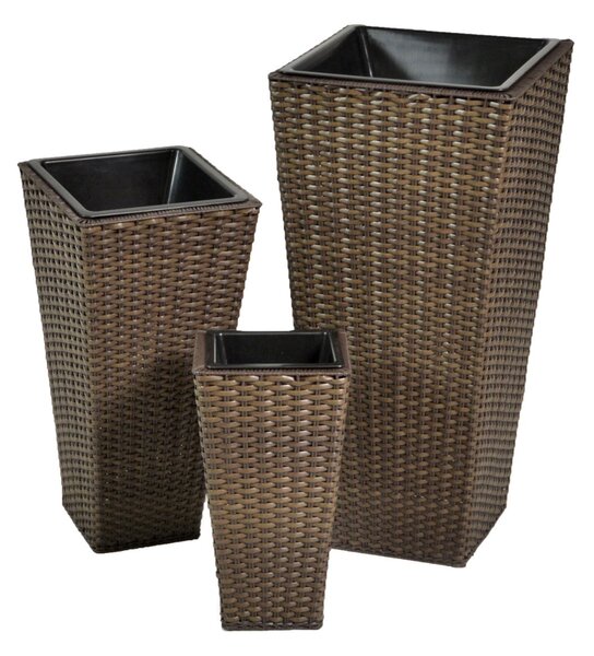 Set 3 Portavasi in Polyrattan 37x37H76cm Alto Quadro Noce