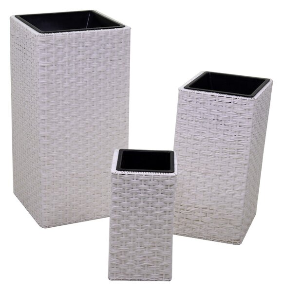 Set 3 Portavasi in Polyrattan 37x37H76cm Quadro Bianco