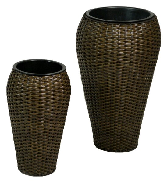 Set 2 Portavasi in Polyrattan ø32/38H62cm Alto Svasato Noce