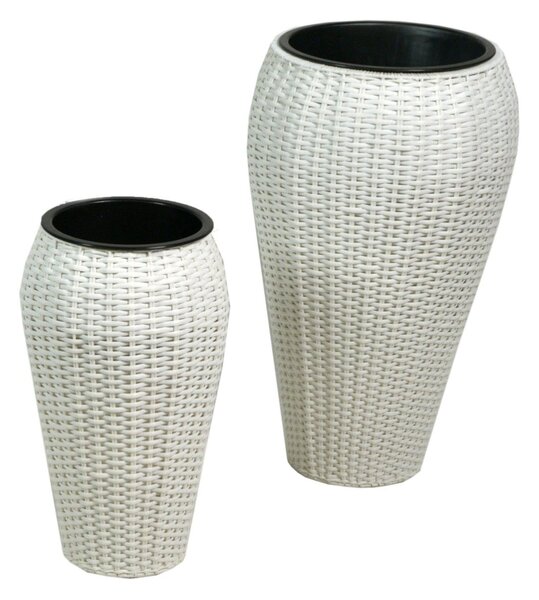 Set 2 Portavasi in Polyrattan ø32/38H62cm Alto Svasato Bianco