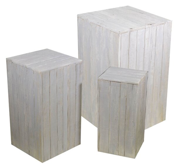 Set 3 Colonnine Portapiante Quadrate in Legno 50x80x50cm Quadro Grigio
