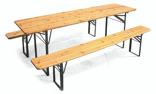 Tavolo Birreria con 2 Panche 200x70x76 cm Pieghevole in Legno e Acciaio Verde
