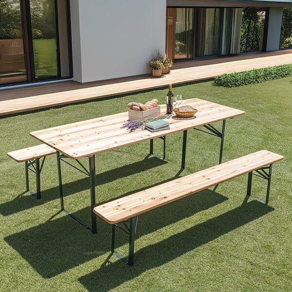 Tavolo Birreria con 2 Panche 200x70x76 cm Pieghevole in Legno e Acciaio Verde