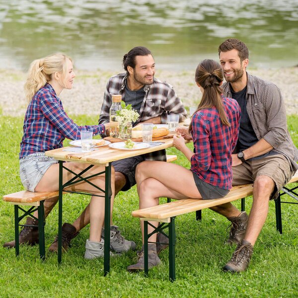 Set Birreria da Giardino Pieghevole in Legno Tavolo 200x60 cm e 2 Panche Vorghini
