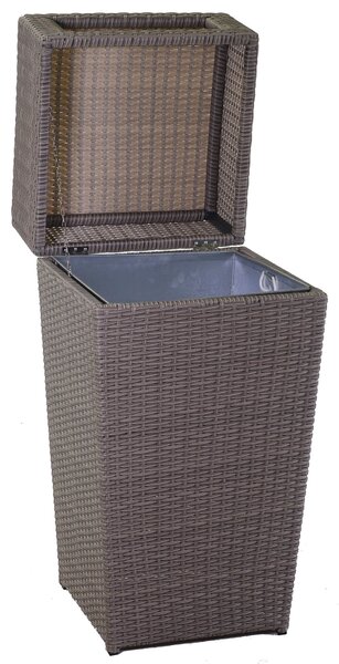 Pattumiera da Esterno Quadrata in Polyrattan 45,5x45,5x89 cm Atlanta Grigio