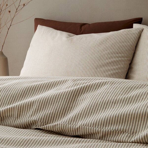 Set copripiumino e federa grigio tortora per letto matrimoniale 200x200 cm Cotton Rich Narrow Woven Stripe – Pineapple Elephant