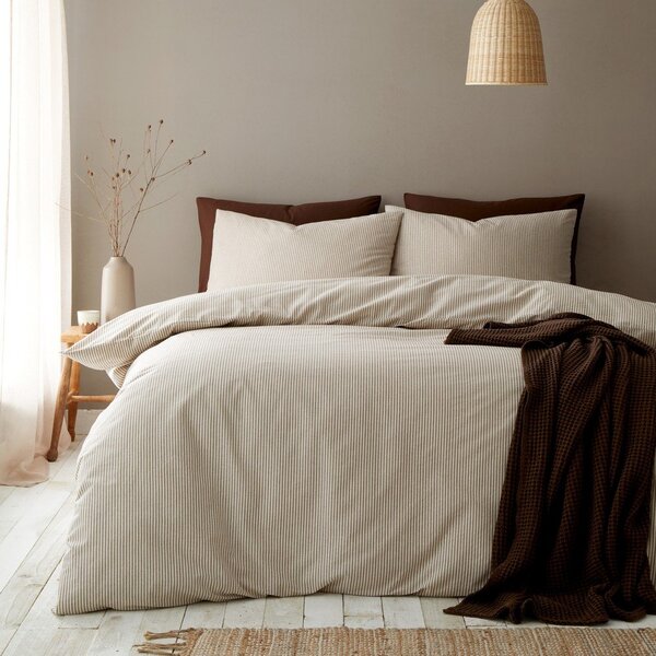 Set copripiumino e federa grigio tortora per letto matrimoniale 200x200 cm Cotton Rich Narrow Woven Stripe – Pineapple Elephant