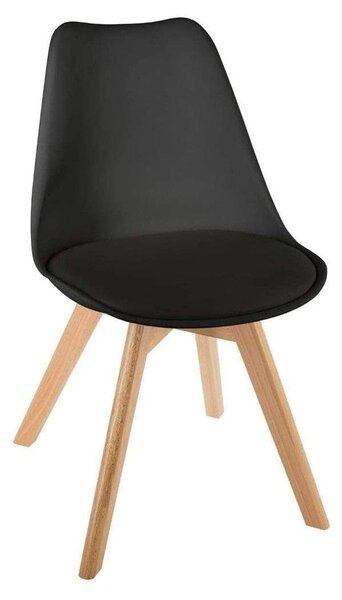 Sedia da ufficio con struttura in legno di faggio, rivestimento in poliuretano, colore nero, dimensioni 48x40x46 cm