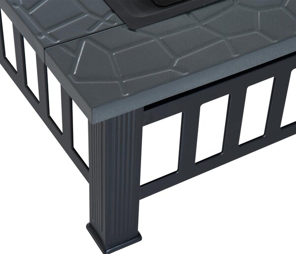 Braciere da Giardino 81x81x46 cm con Coperchio e Copertura Antipioggia