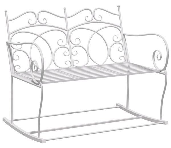 Panchina a Dondolo da Giardino 2 Posti in Ferro Shabby Bianco 102x74.5x78 cm