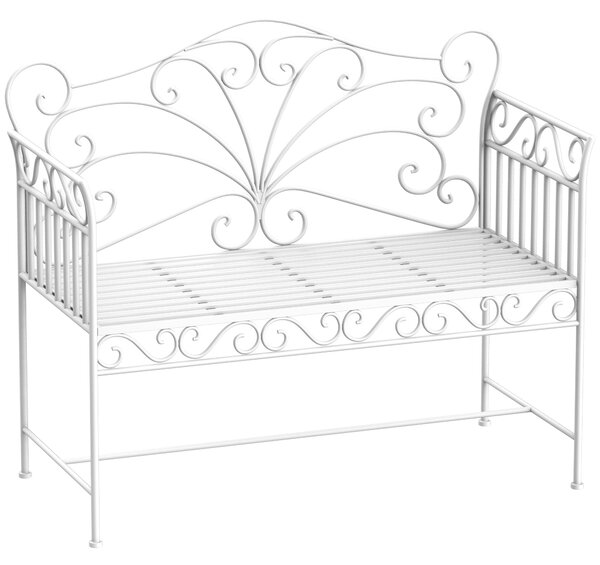 Panchina 2 Posti da Giardino in Ferro Romantico Bianco 109.5x51x95.5 cm
