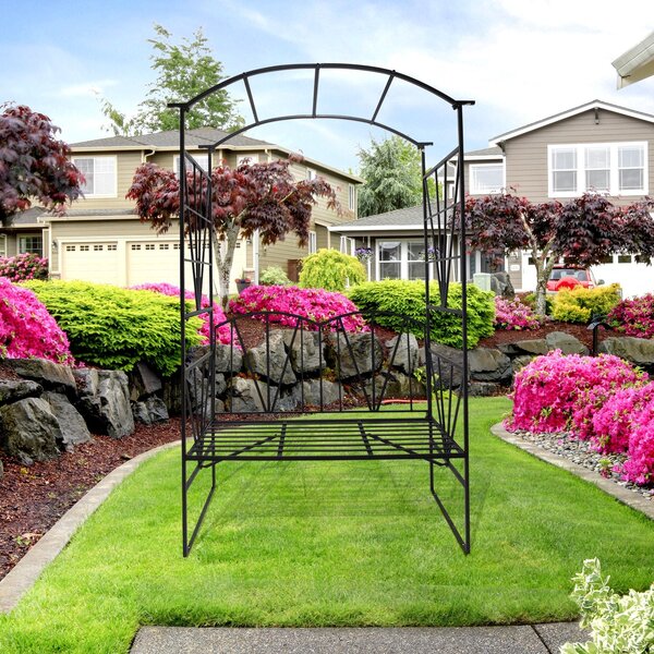 Panchina da Giardino 2 Posti con Arco Rampicanti per Piante Nero 115x59x203 cm