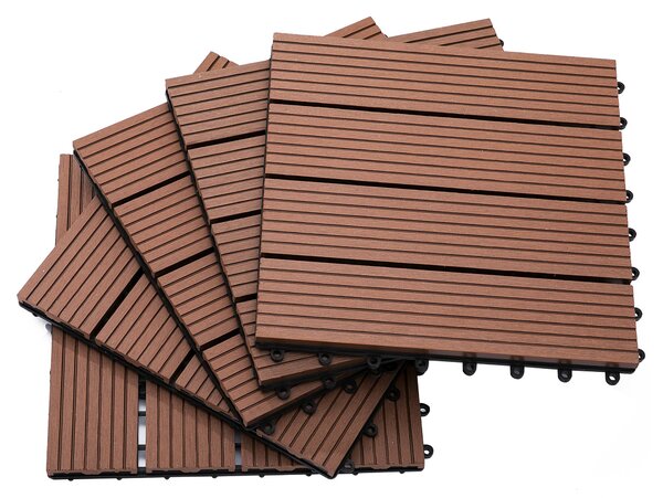 Pavimentazione da Esterno Incastrabile 11 Mattonelle 30x30x2.2 cm Marrone a Righe