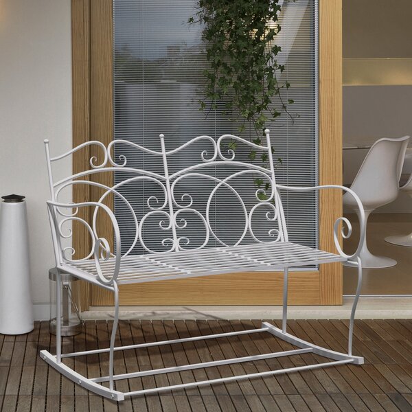 Panchina a Dondolo da Giardino 2 Posti in Ferro Shabby Bianco 102x74.5x78 cm