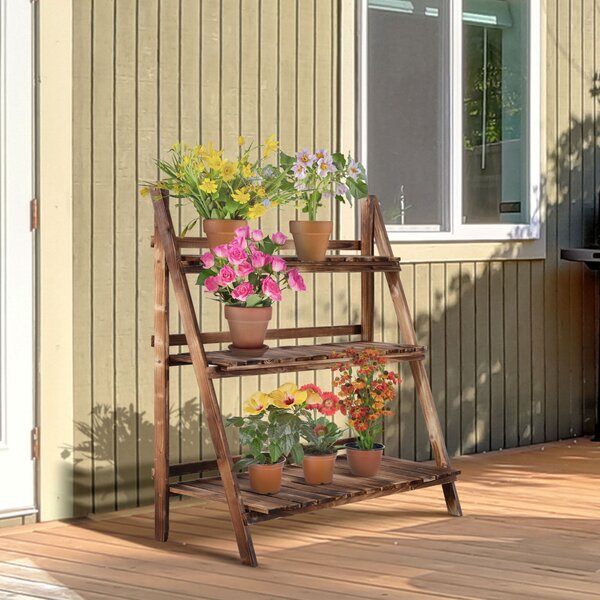 Portapiante da Giardino a 3 Ripiani in Legno di Abete 100x37x93 cm Scaletta