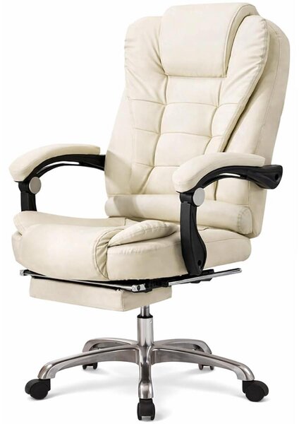 Poltrona massaggiante, rivestita in ecopelle, 2 testine massaggianti, regolabile in altezza, con porta USB, colore bianco