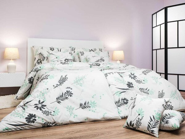 Set di lenzuola in cotone Agáta color menta su fondo bianco, 140x200 cm e 70x90 cm