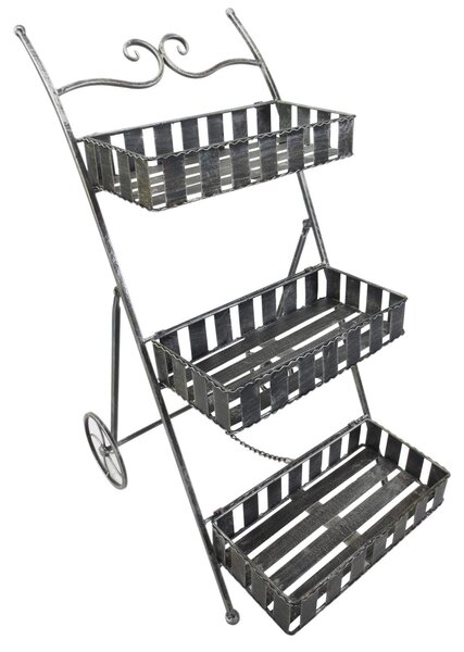 Portapiante Fioriera da Giardino a 3 Livelli con Ruote Argento 53x39x79 cm