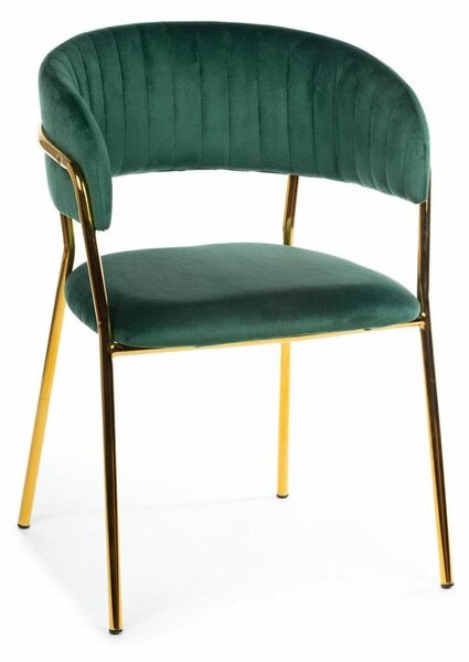 Poltrona, rivestita in velluto, gambe in metallo dorato, design ergonomico