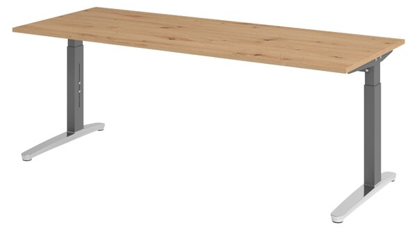 Scrivania bümö Serie-XB - Finitura: Impiallacciatura di faggio nodoso, Struttura: Grafite/Alluminio lucido, Dimensioni: 200 x 80 cm