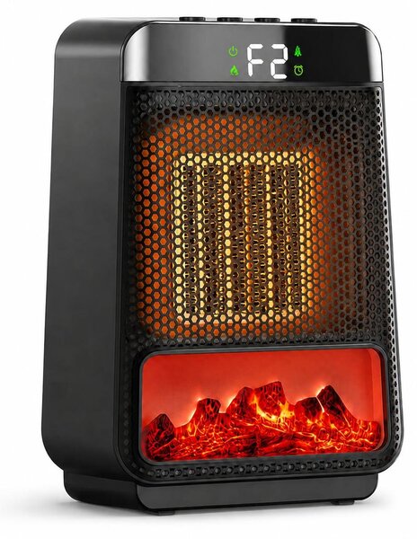 Stufa ventilata con effetto fiamma 3D, 1500 W, tecnologia PTC, funzionamento silenzioso, sistema di protezione anticaduta