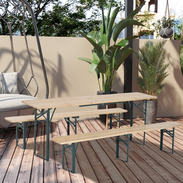 Set Birreria Pieghevole Tavolo con 2 Panche in Legno di Abete