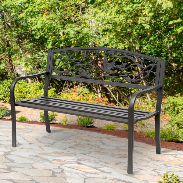 Panchina da Giardino in Acciaio con Schienale Decorato 127x60 cm Bechy Marrone