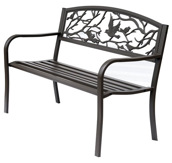 Panchina da Giardino in Acciaio con Schienale Decorato 127x60 cm Bechy Marrone