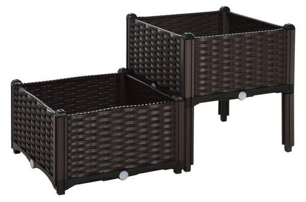 Set 2 Pezzi Fioriera da Esterno Componibile in Polyrattan 40x40x44 cm Flowless