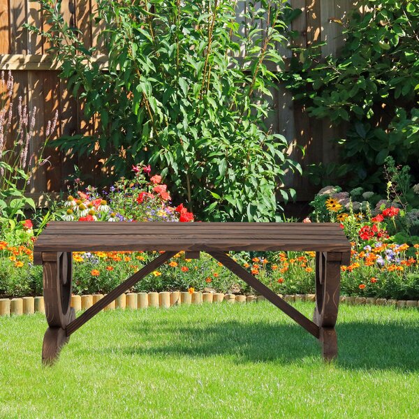 Panchina da Giardino 2 Posti 105x50x53 cm in Legno di Abete Effetto Bruciato Design a Ruota