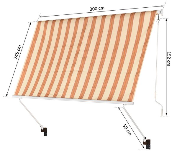 Tenda da Sole a Caduta con Bracci 3x2,45m Tessuto in Poliestere Riga Arancione