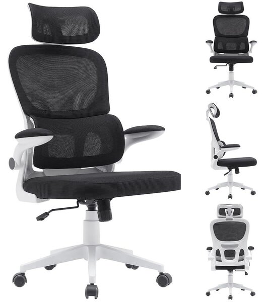 Sedia da ufficio, ergonomica, rivestita in tessuto, con altezza regolabile, girevole, colore nero